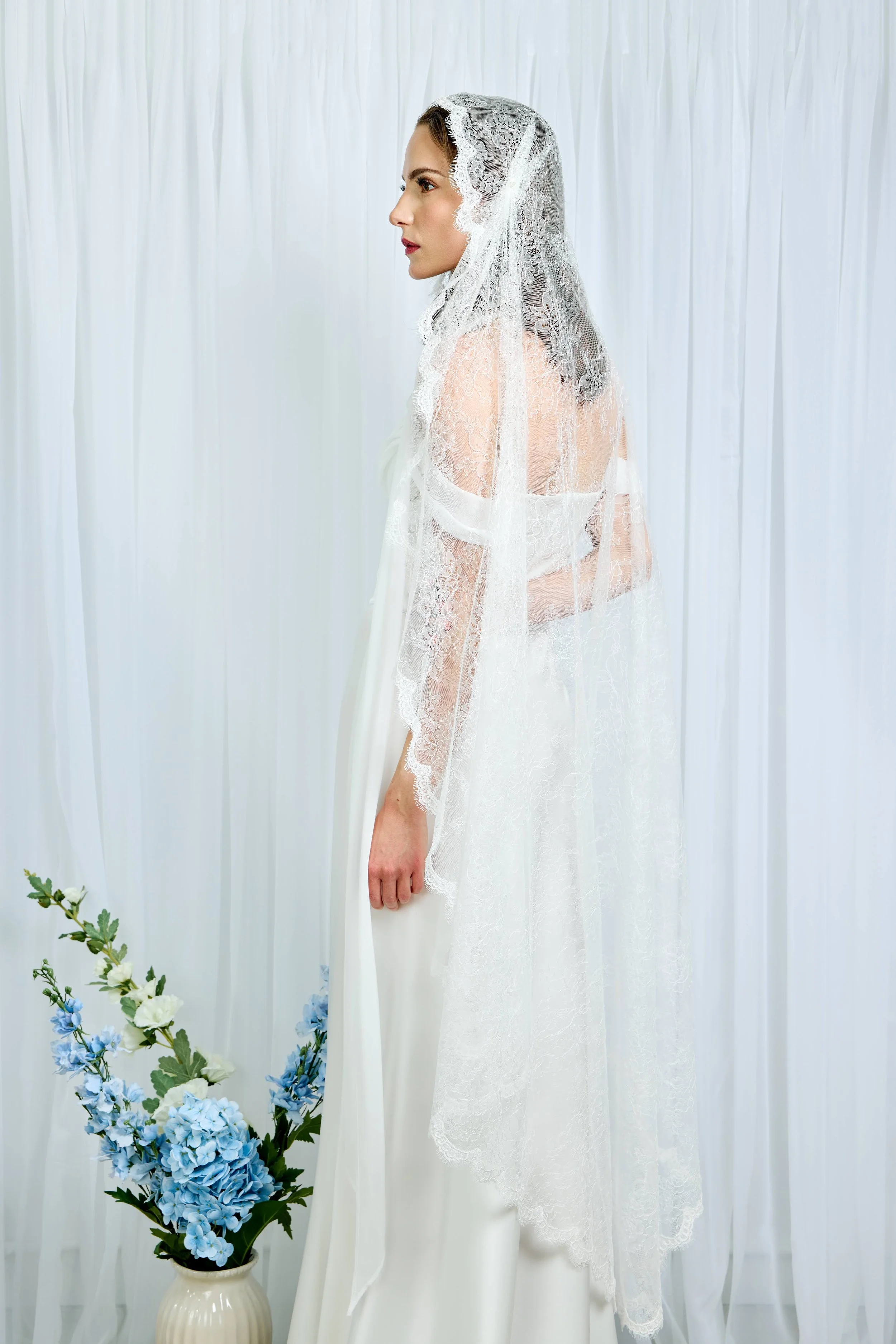 Juliette Chantilly French Lace Veil Handmade in NYC - NK Bride